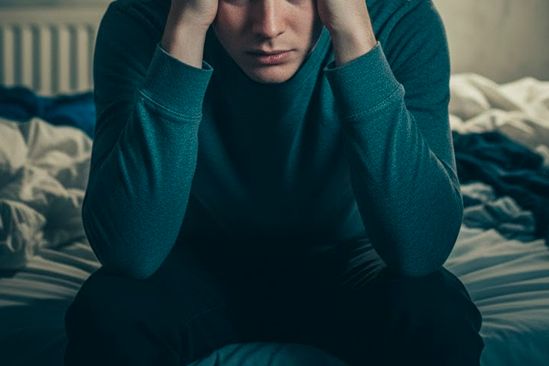 Мужчина держится за голову Мужчина чувствует тревогу